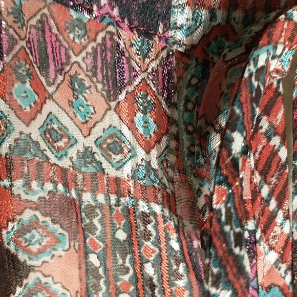 NWT By & By Southwestern Print Lace Insert 3/4 sleeve open shoulder top sz M - Picture 5 of 8